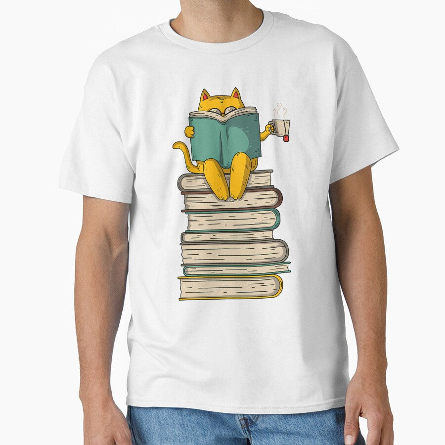 Reading Cat Funny Book &amp; Tea Lover Short Sleeve - Adult & Kids T-Shirts, Sweatshirts & Hoodies apparel design preview 1