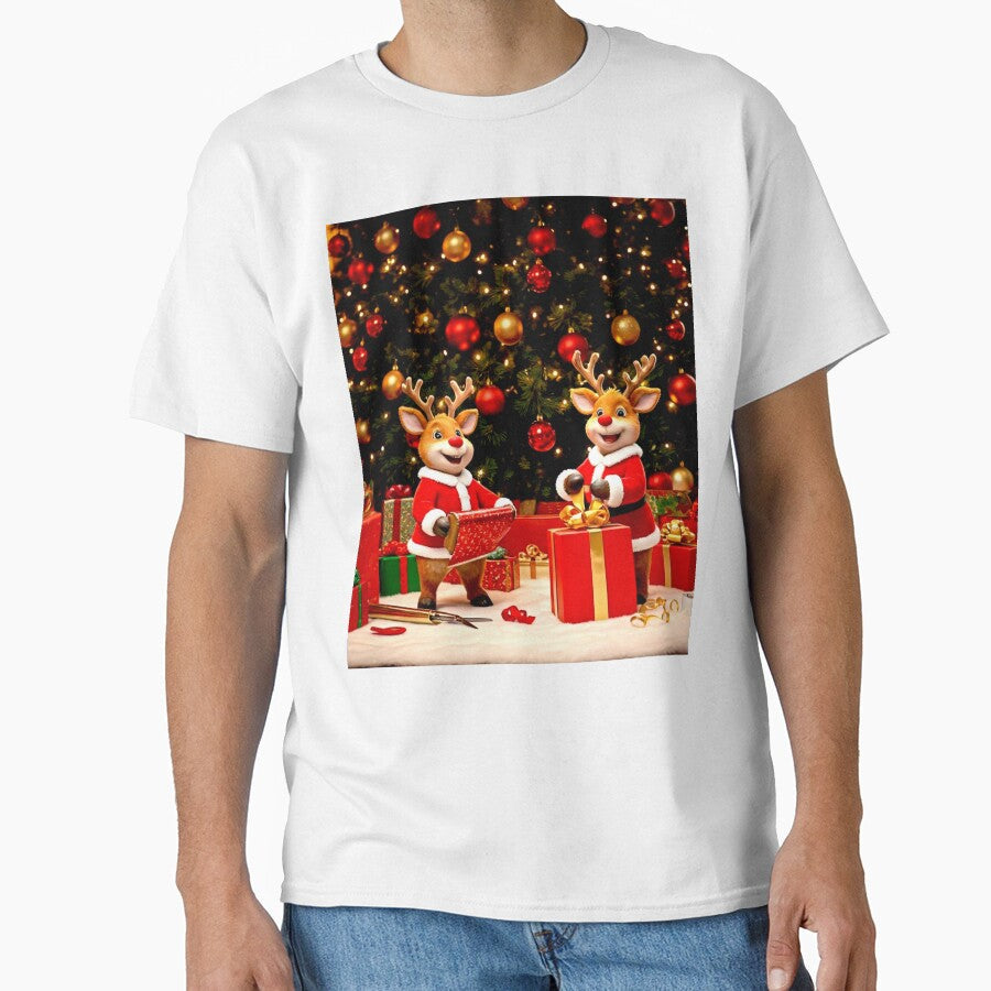 Happy Reindeers under Christmas Tree by - Adult & Kids T-Shirts, Sweatshirts & Hoodies apparel design preview 1