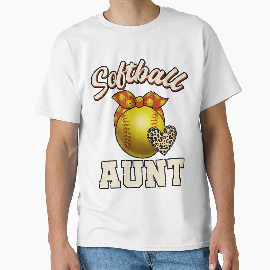 Softball Aunt Leopard Heart Softball T-Shirt - Graphic Print for Adults - T-Shirt, Sweatshirt, Hoodie