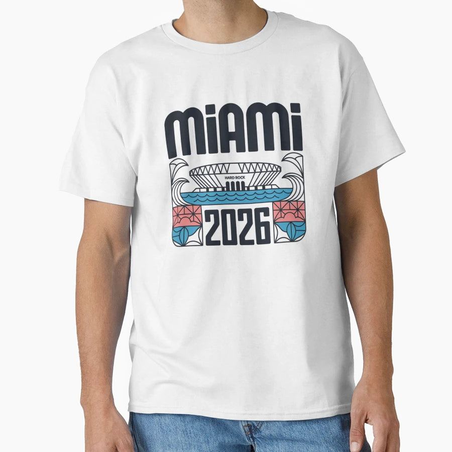 Miami 2026 Ocean Wave Football V9 T-Shirt - Trendy Graphic Men Women - T-Shirt, Sweatshirt, Hoodie