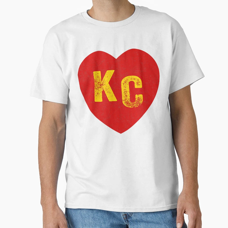 Kc Red Yellow Heart Kansas City T-Shirt - Novelty Apparel for Adults - T-Shirt, Sweatshirt, Hoodie