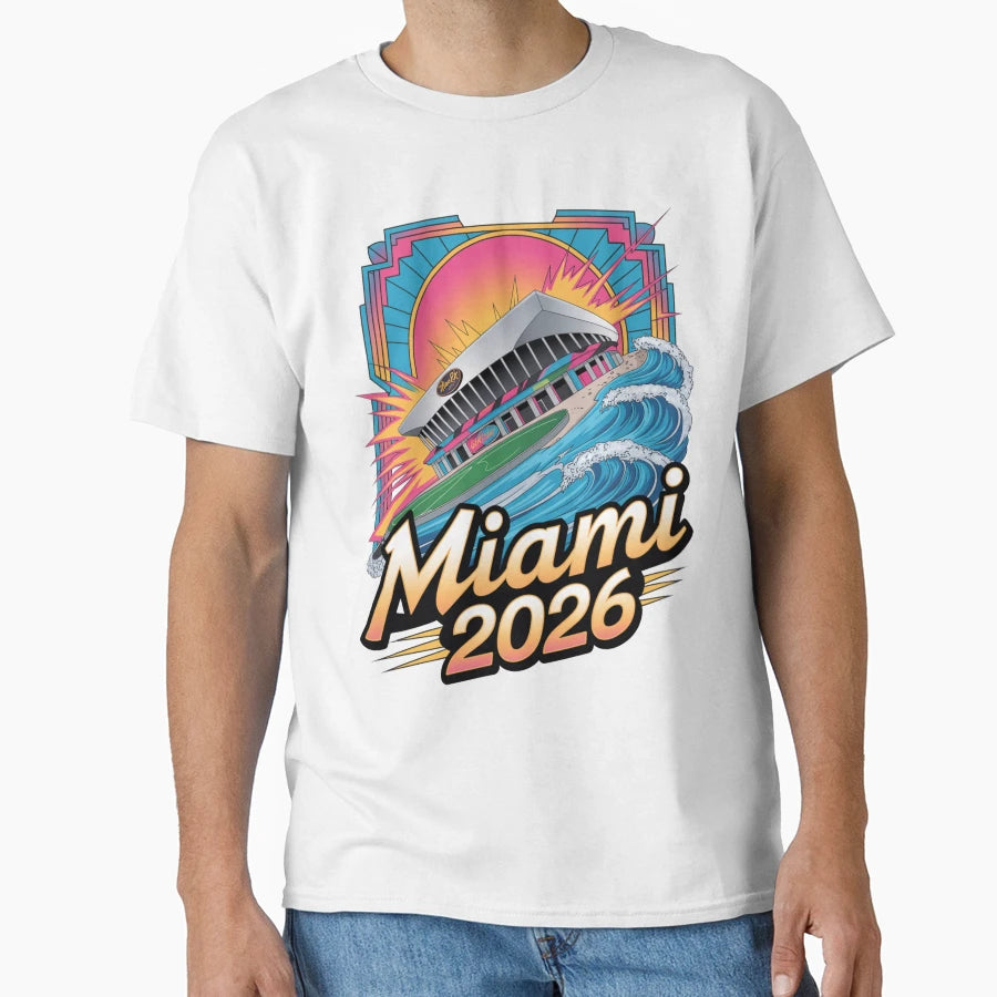 Miami 2026 Ocean Wave Football V16 T-Shirt - Custom Art Print Unisex - T-Shirt, Sweatshirt, Hoodie
