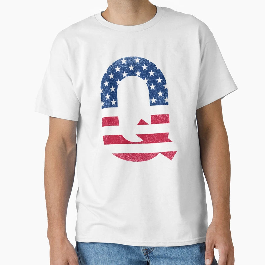 Letter Q Capital Alphabet American Flag Q T-Shirt - Novelty Apparel Unisex - T-Shirt, Sweatshirt, Hoodie