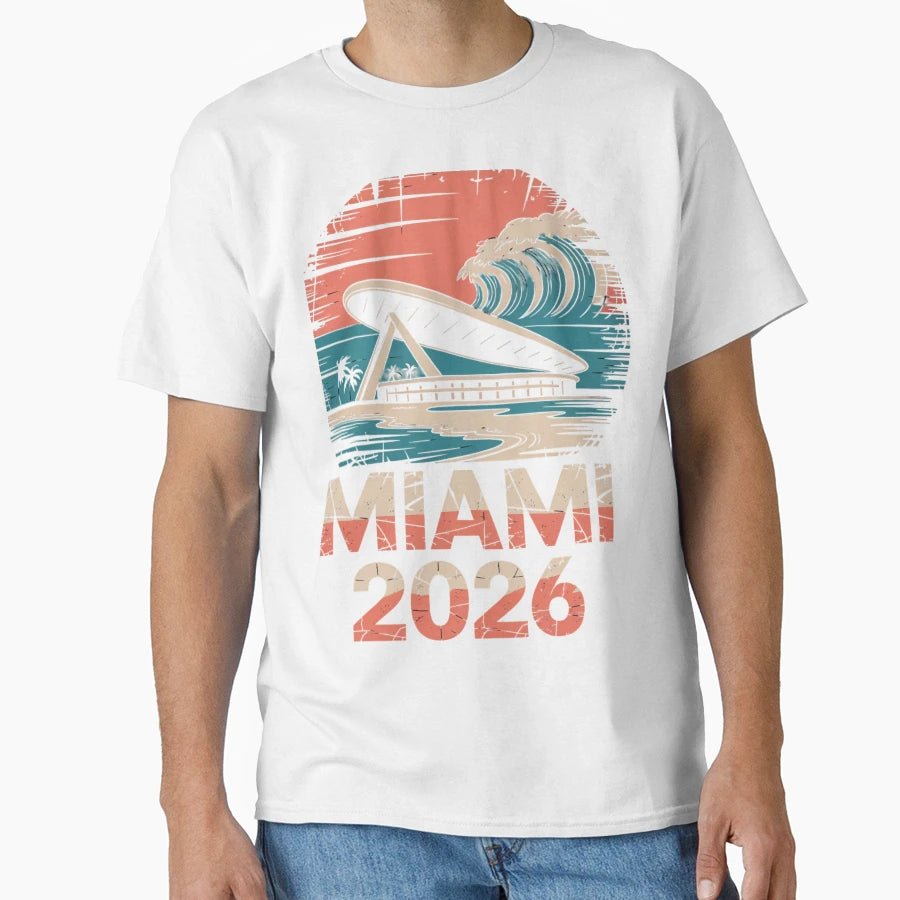 Miami 2026 Ocean Wave Football V15 T-Shirt - Trendy Graphic for Adults - T-Shirt, Sweatshirt, Hoodie