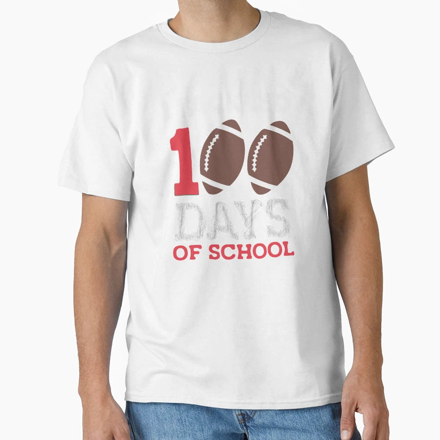Tackled 100 Days School Teachers I T-Shirt - Graphic Print for Adults - T-Shirt, Sweatshirt, Hoodie