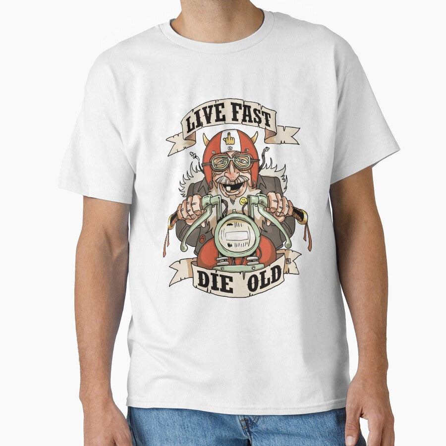Live Fast, die Old biker caricature by L'atelier de - Adult & Kids T-Shirts, Sweatshirts & Hoodies apparel design preview 1