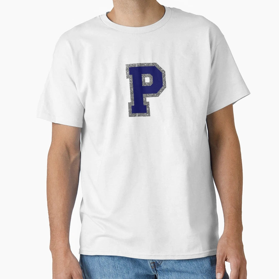 Silver And Navy Varsity Letter P T-Shirt - Fun Novelty Design for Adults - T-Shirt, Sweatshirt, Hoodie