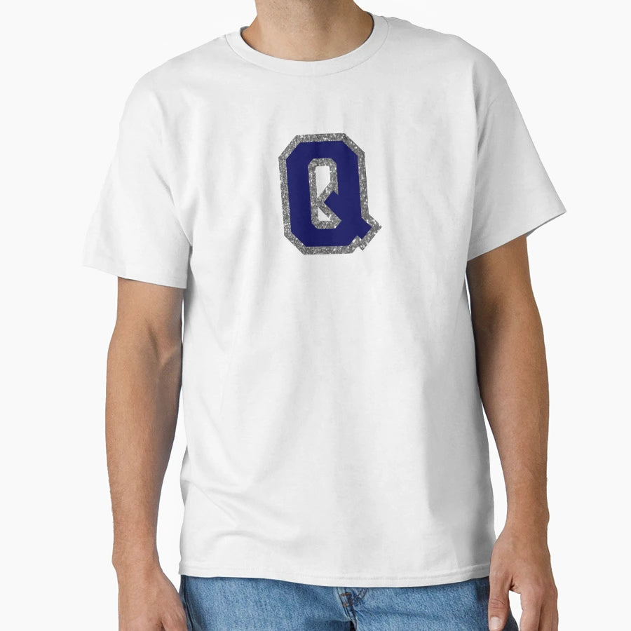 Silver And Navy Varsity Letter Q T-Shirt - Fun Novelty Design Unisex - T-Shirt, Sweatshirt, Hoodie
