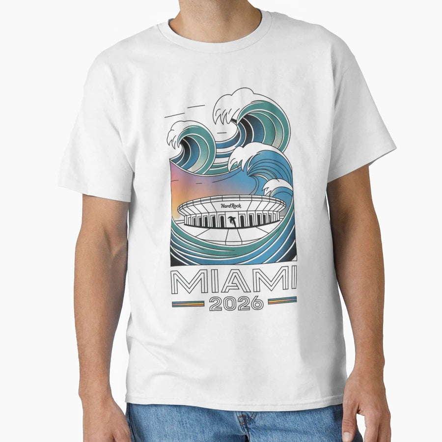 Miami 2026 Ocean Wave Football V11 T-Shirt - Novelty Apparel Unisex - T-Shirt, Sweatshirt, Hoodie