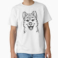 Cheerful Siberian Husky Bright Blue T-Shirt - Minimalist Print Men Women - T-Shirt, Sweatshirt, Hoodie