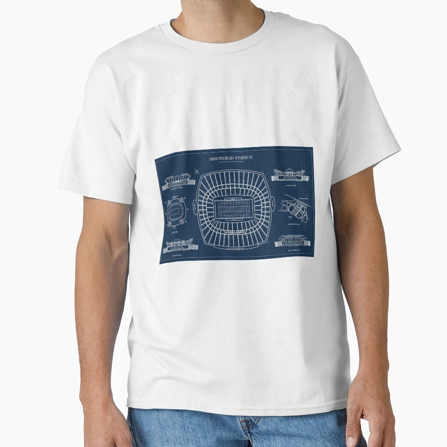 Arrowhead Stadium Navy Blueprint T-Shirt - Novelty Apparel Unisex - T-Shirt, Sweatshirt, Hoodie