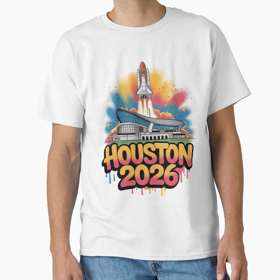 Houston 2026 Space Shuttle Football T-Shirt - Minimalist Print for Adults - T-Shirt, Sweatshirt, Hoodie