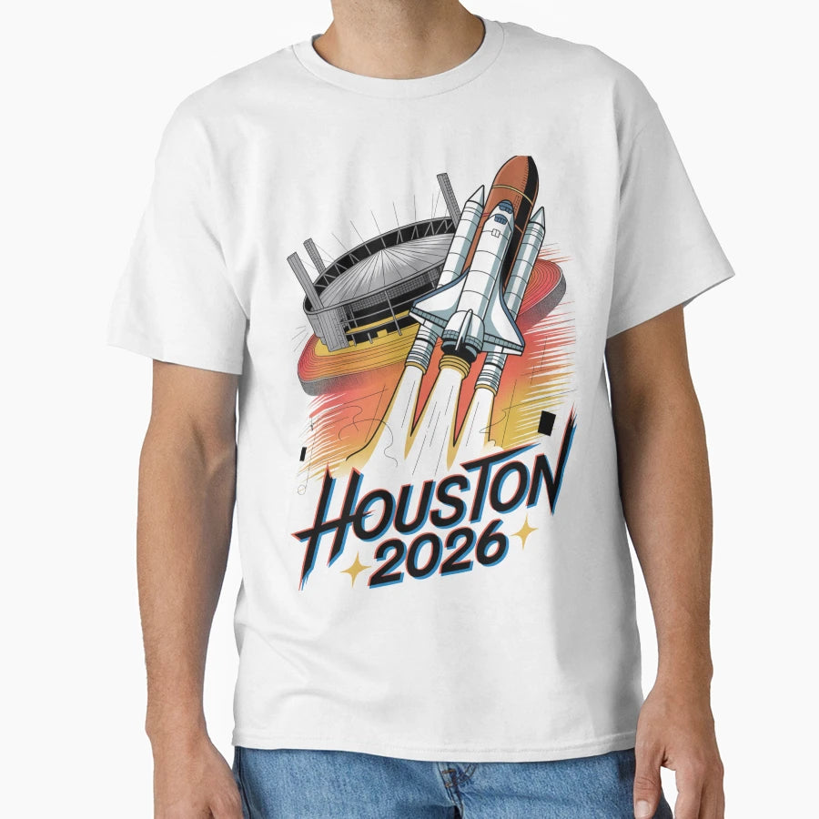 Houston 2026 Space Shuttle Football V18 T-Shirt - Custom Art Print Unisex - T-Shirt, Sweatshirt, Hoodie