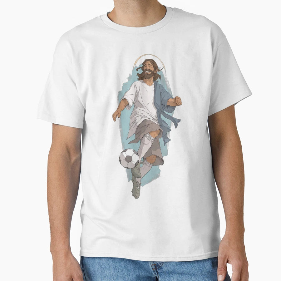 Jesus Jogando Futebol Brasileiro T-Shirt - Custom Art Print for Adults - T-Shirt, Sweatshirt, Hoodie