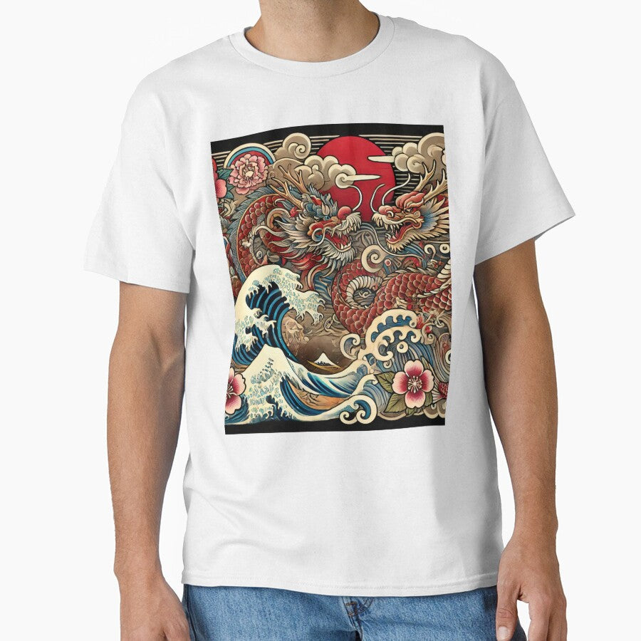 Traditional Japanese Irezumi Tattoo Design Dragons - Adult & Kids T-Shirts, Sweatshirts & Hoodies apparel design preview 1