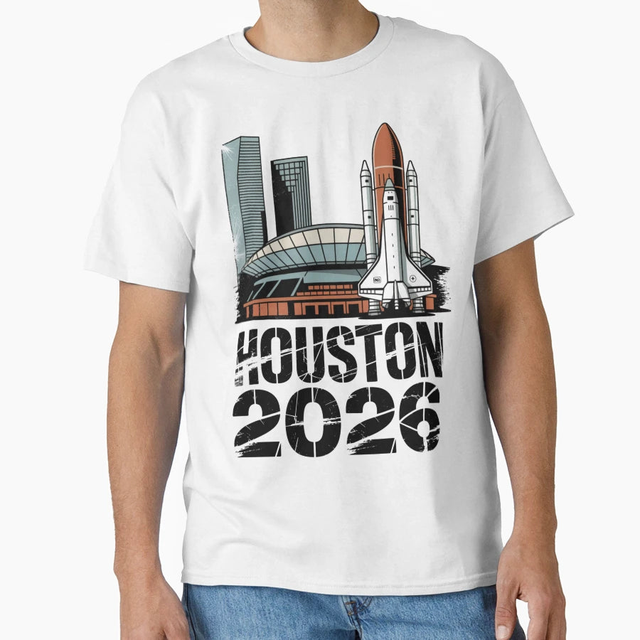 Houston 2026 Space Shuttle Football T-Shirt - Aesthetic Graphic for Adults - T-Shirt, Sweatshirt, Hoodie