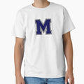 Silver And Navy Varsity Letter M T-Shirt - Aesthetic Graphic Unisex - T-Shirt, Sweatshirt, Hoodie