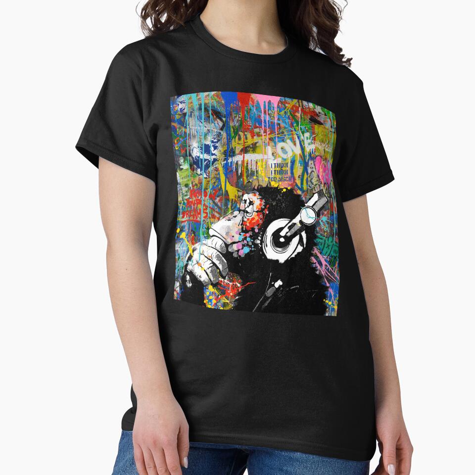 Monkey Thinker Banksy Urban Contemporary Colorful - Adult & Kids T-Shirts, Sweatshirts & Hoodies apparel design preview 2
