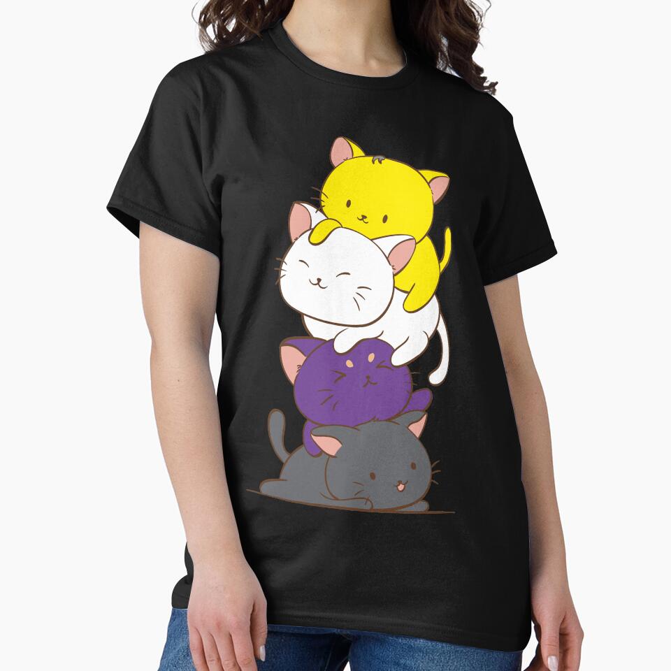 Nonbinary Pride Flag Kawaii Cats Cute LGBTQ Kitty for - Adult & Kids T-Shirts, Sweatshirts & Hoodies apparel design preview 2