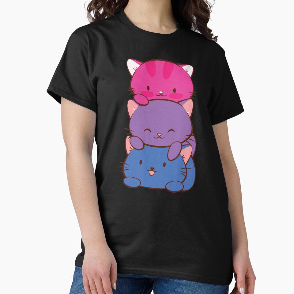 Bisexual Flag LGBT Bi Pride Cute Kawaii Cats by Irene - Adult & Kids T-Shirts, Sweatshirts & Hoodies apparel design preview 2
