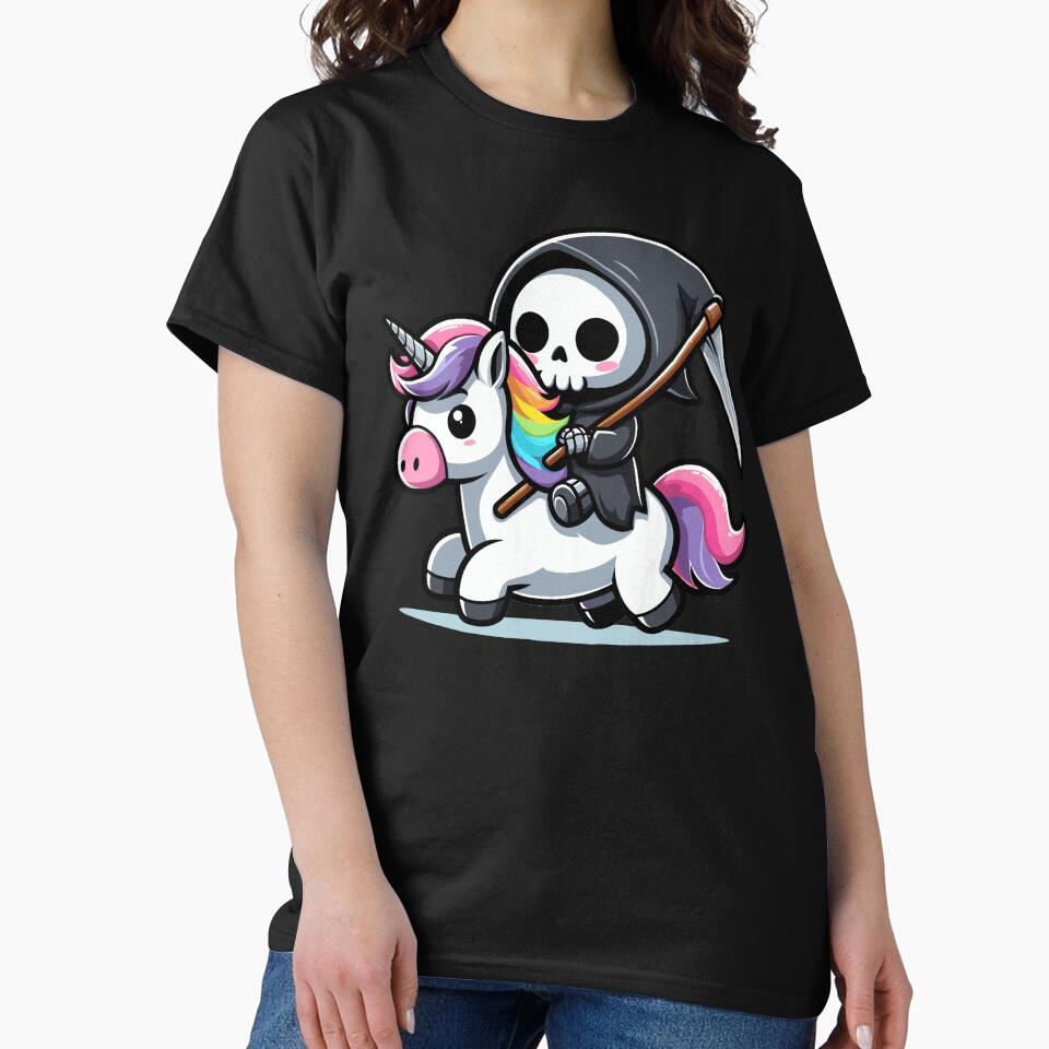 Cute Reaper Riding Unicorn by Kawaii-n-Spice - Adult & Kids T-Shirts, Sweatshirts & Hoodies apparel design preview 2
