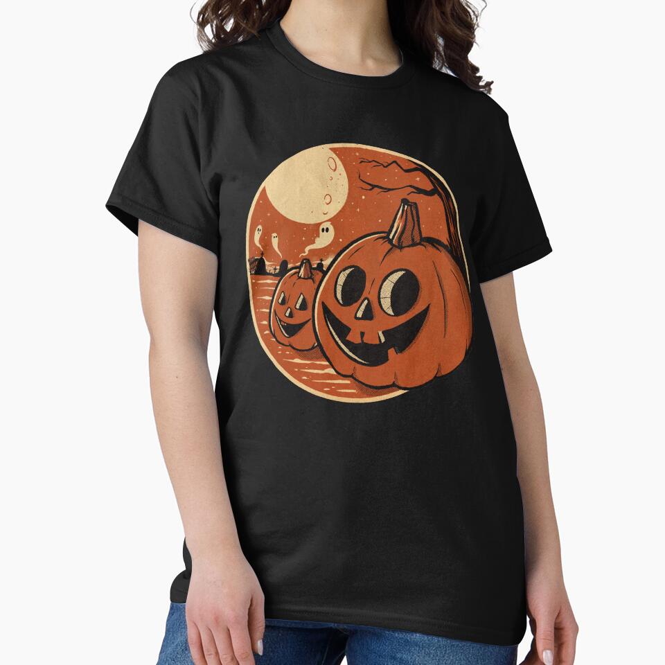 Vintage Halloween Pumpkin Scene by Pat Peterson - Adult & Kids T-Shirts, Sweatshirts & Hoodies apparel design preview 2