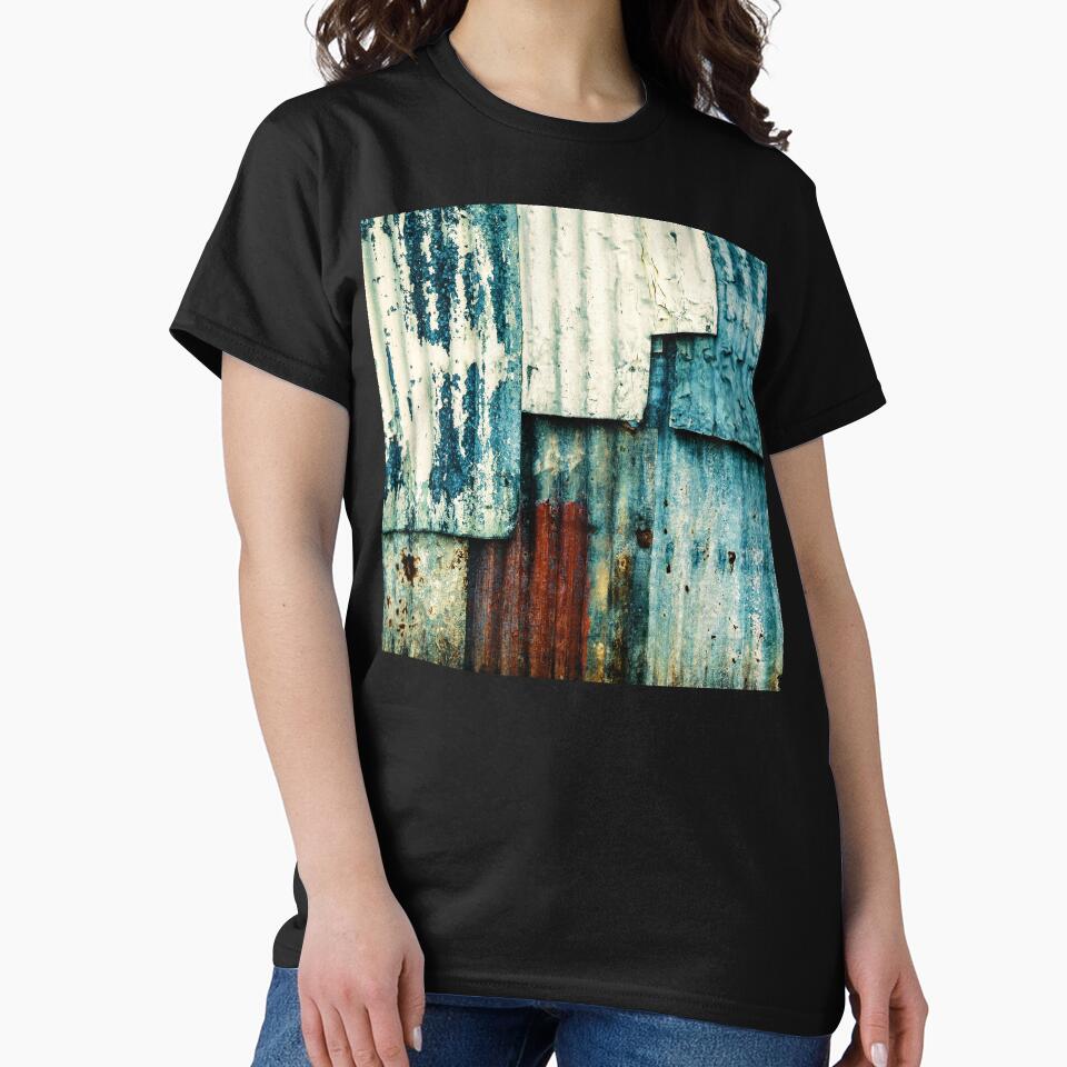 Urban Industrial Blue And Cream Rusty Tin Wall by - Adult & Kids T-Shirts, Sweatshirts & Hoodies apparel design preview 2