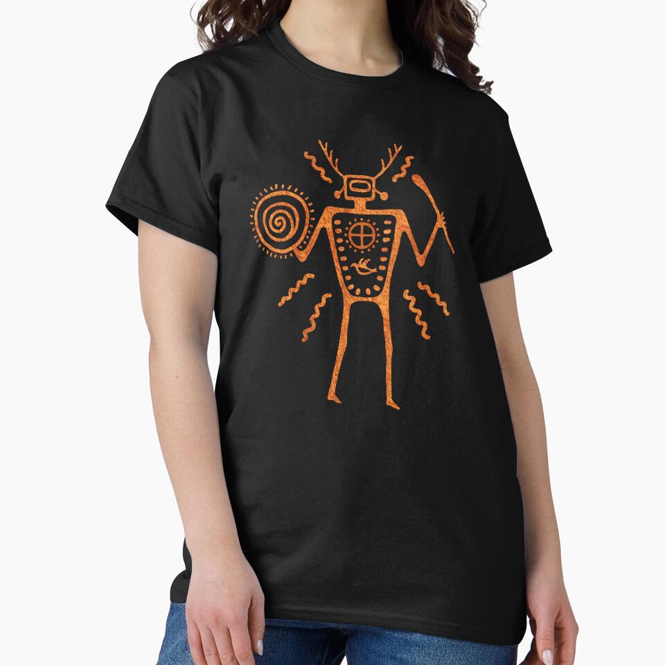 Paleolithic Shaman Drumming 1 Redstone by Symbologee - Adult & Kids T-Shirts, Sweatshirts & Hoodies apparel design preview 2