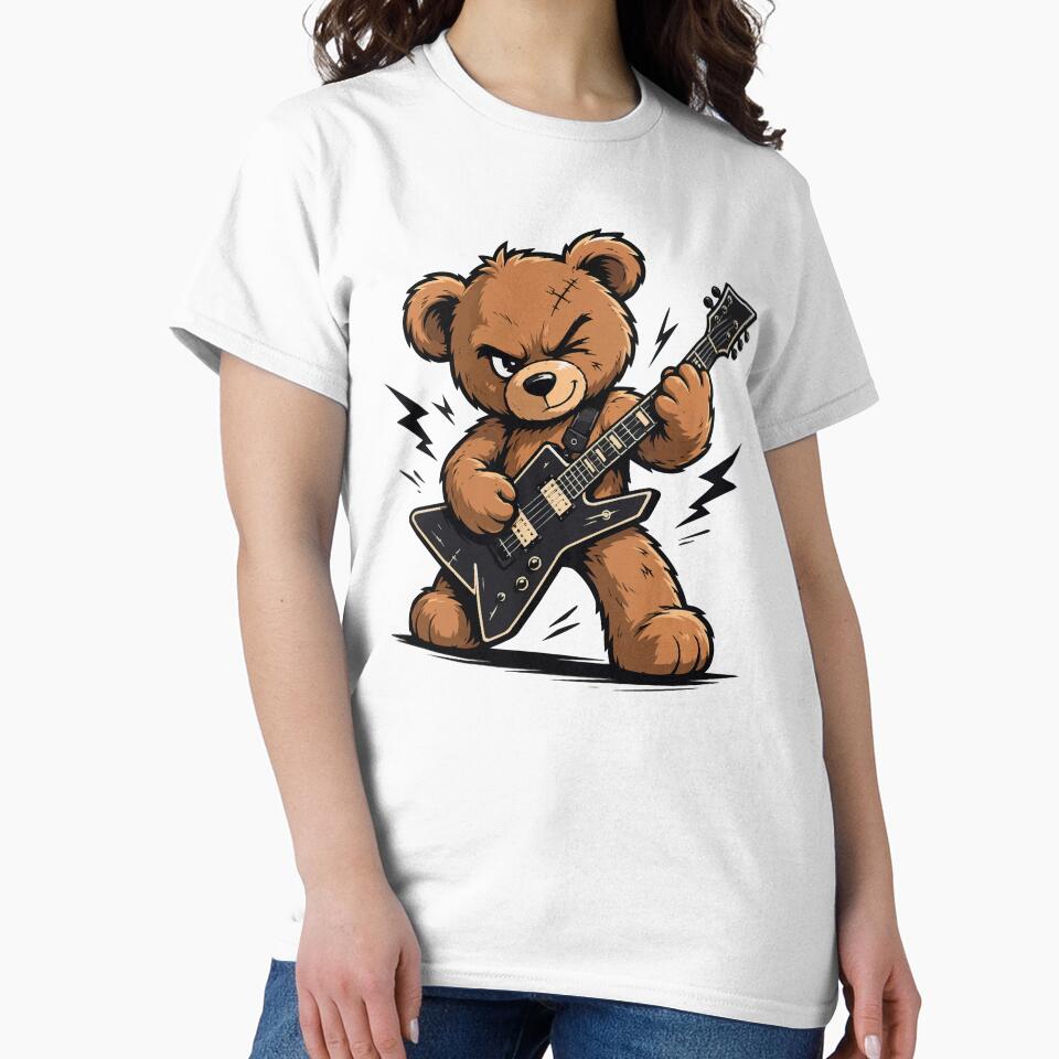 Rock Teddy Bear Guitar Hero by Mh-ARTWORX - Adult & Kids T-Shirts, Sweatshirts & Hoodies apparel design preview 2