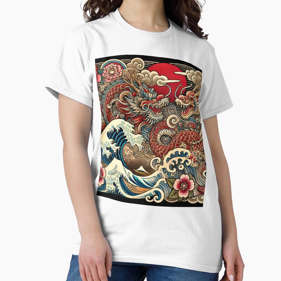 Traditional Japanese Irezumi Tattoo Design Dragons - Adult & Kids T-Shirts, Sweatshirts & Hoodies apparel design preview 2