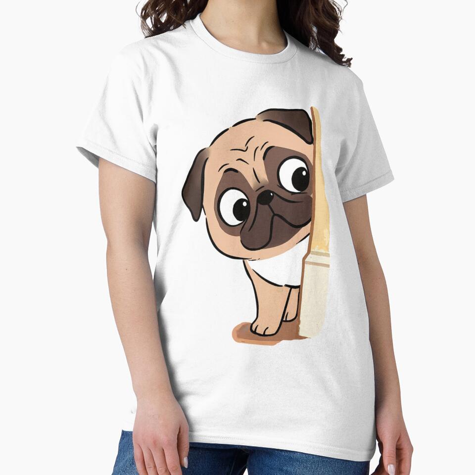 Funny Pug Peeking Cartoon Cute Curious Dog - Adult & Kids T-Shirts, Sweatshirts & Hoodies apparel design preview 2