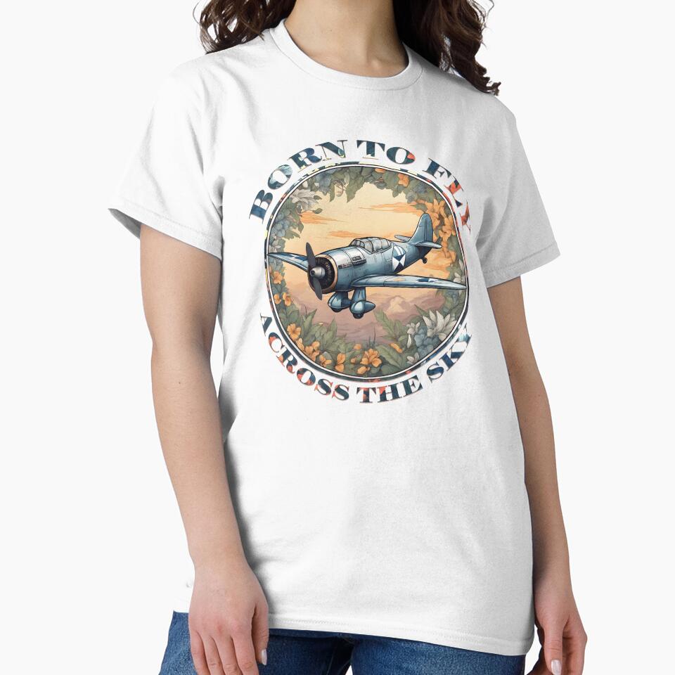 Vintage aeroplane ''born to fly, across the sky'' by - Adult & Kids T-Shirts, Sweatshirts & Hoodies apparel design preview 2