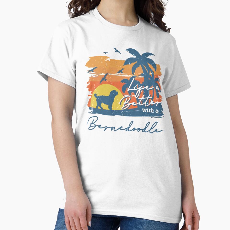 Life is Better With Bernedoodle Beach Sunset Retro - Adult & Kids T-Shirts, Sweatshirts & Hoodies apparel design preview 2