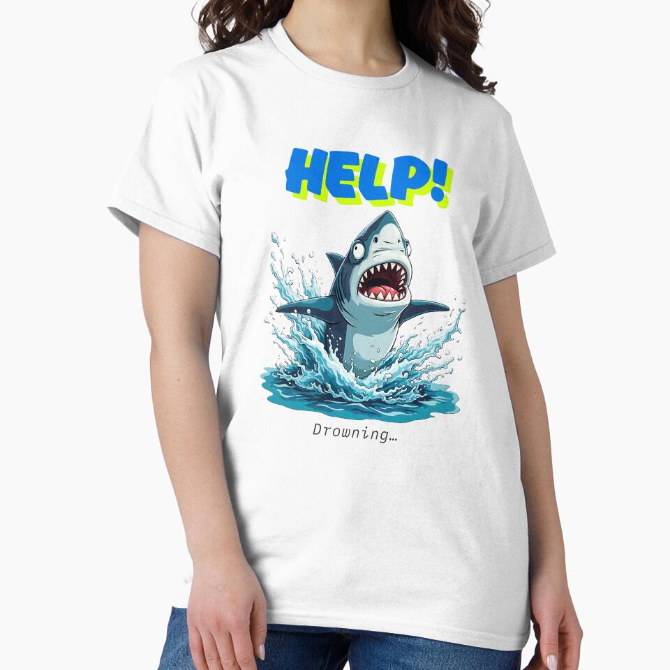 Drowning shark by Inklivion - Adult & Kids T-Shirts, Sweatshirts & Hoodies apparel design preview 2