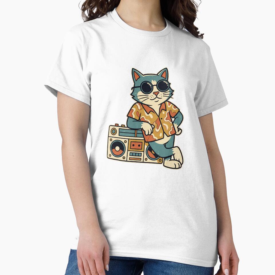 Cool Cat Boombox Retro Cartoon Illustration by - Adult & Kids T-Shirts, Sweatshirts & Hoodies apparel design preview 2