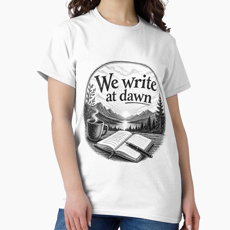 We Write at Dawn Hills BW by WaywardWillowCo - Adult & Kids T-Shirts, Sweatshirts & Hoodies apparel design preview 2