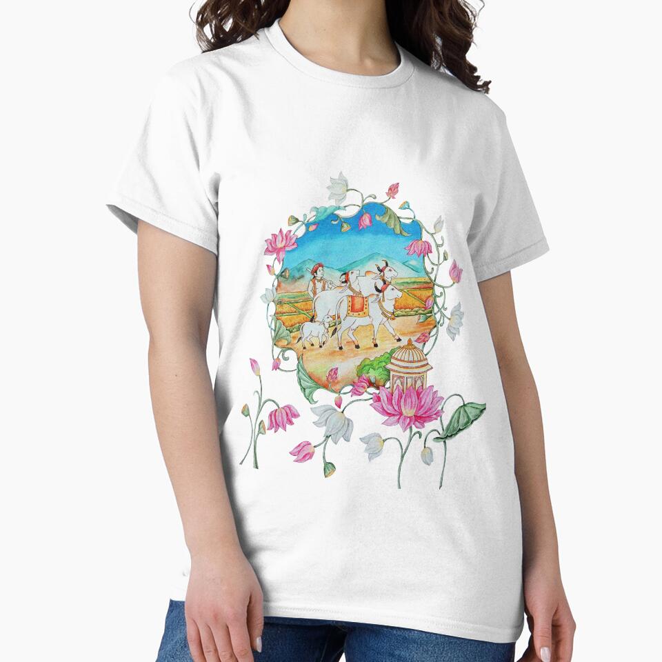 Traditional Pichwai Art Sacred Cow and Lotus Garden - Adult & Kids T-Shirts, Sweatshirts & Hoodies apparel design preview 2