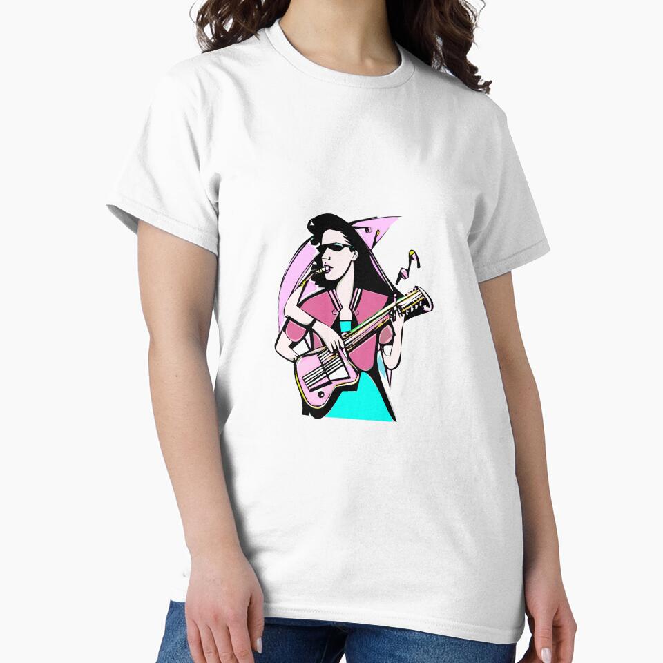 "The Guitar-Playing Woman in a Pink Blouse and - Adult & Kids T-Shirts, Sweatshirts & Hoodies apparel design preview 2