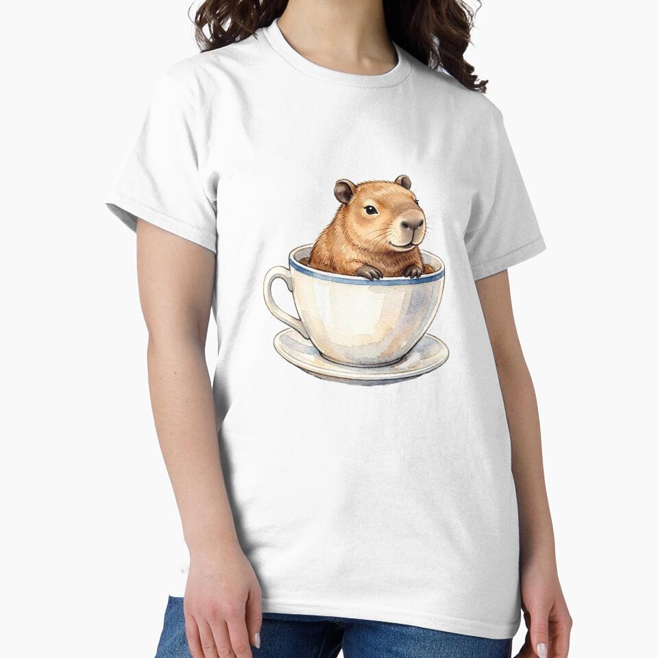 Chill Cute Capybara Drinking Coffee Watercolor by - Adult & Kids T-Shirts, Sweatshirts & Hoodies apparel design preview 2
