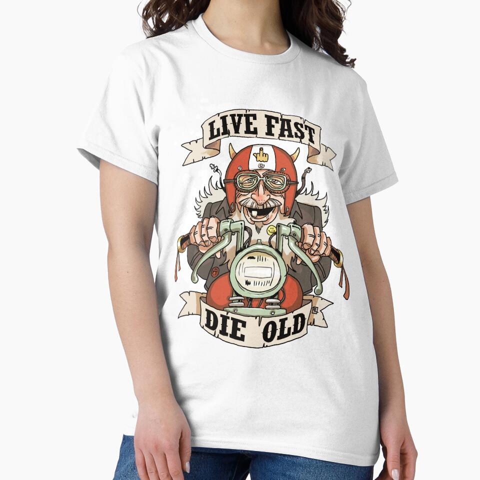 Live Fast, die Old biker caricature by L'atelier de - Adult & Kids T-Shirts, Sweatshirts & Hoodies apparel design preview 2