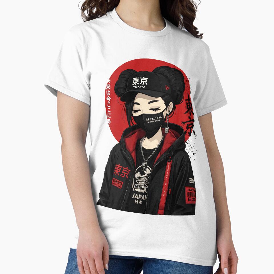 Streetwear Girl Japanese Urban, Red Sun Backprint by - Adult & Kids T-Shirts, Sweatshirts & Hoodies apparel design preview 2