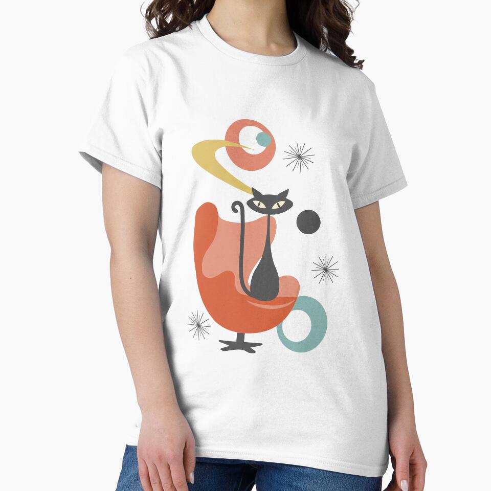1950s 1960s Modern Mid Century Black Atomic Cat by - Adult & Kids T-Shirts, Sweatshirts & Hoodies apparel design preview 2