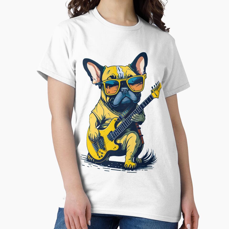 French Bulldog Dog playing electric guitar wearing a - Adult & Kids T-Shirts, Sweatshirts & Hoodies apparel design preview 2