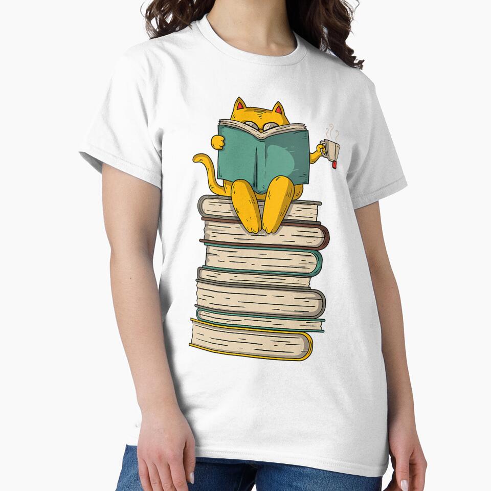 Reading Cat Funny Book &amp; Tea Lover Short Sleeve - Adult & Kids T-Shirts, Sweatshirts & Hoodies apparel design preview 2