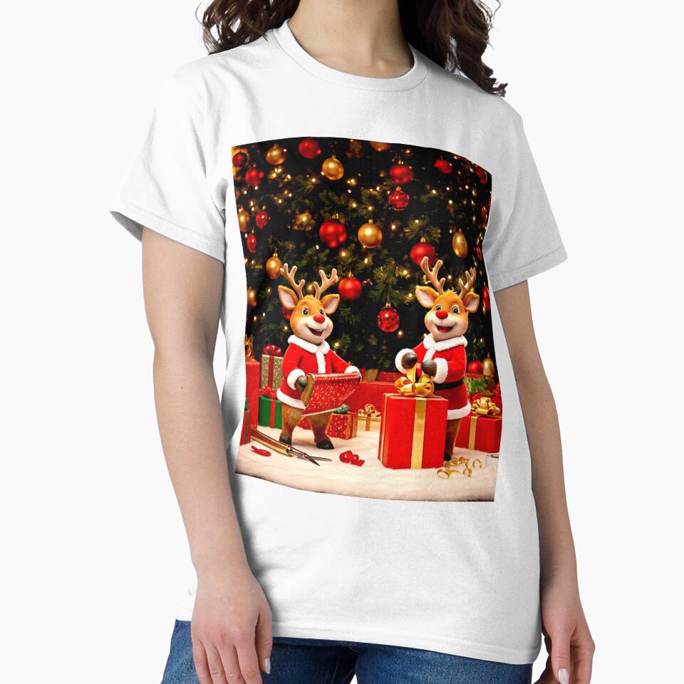 Happy Reindeers under Christmas Tree by - Adult & Kids T-Shirts, Sweatshirts & Hoodies apparel design preview 2