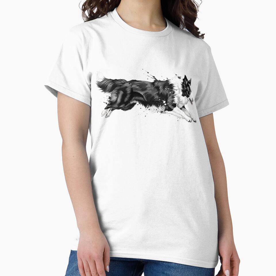 Border Collie Jumping Dynamic Watercolor by - Adult & Kids T-Shirts, Sweatshirts & Hoodies apparel design preview 2