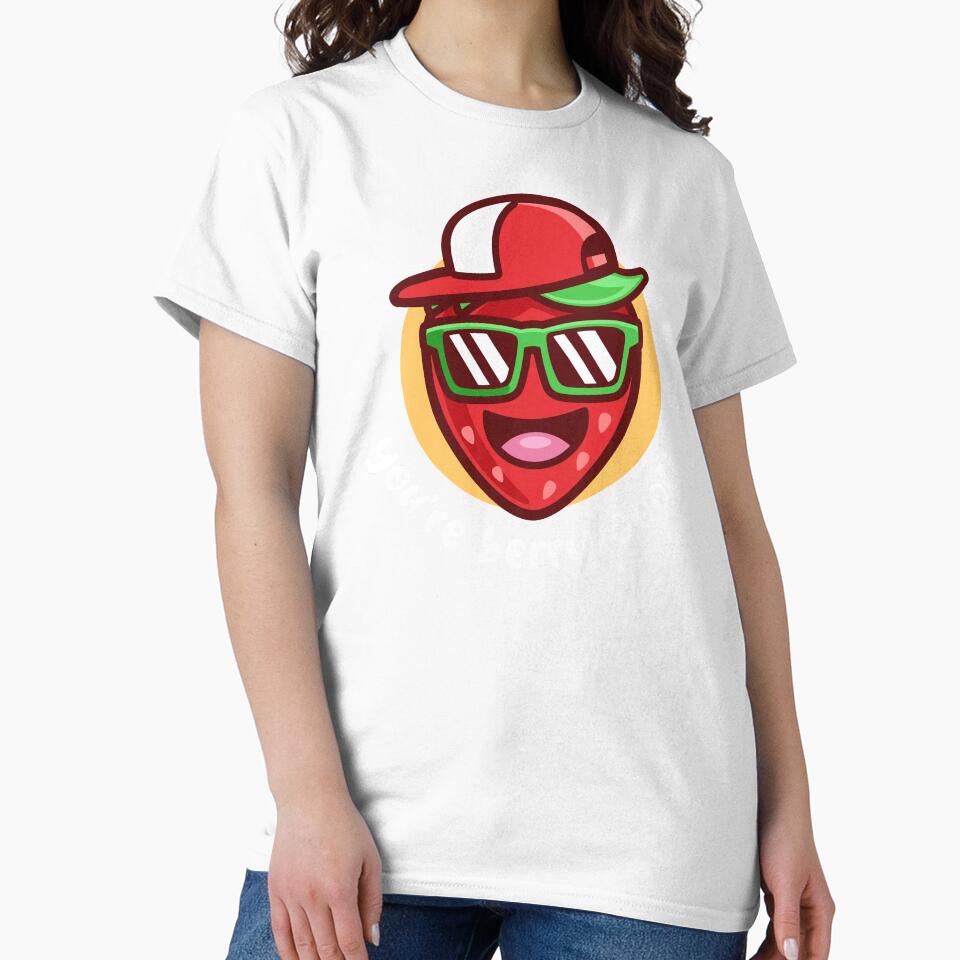 You're berry cool strawberry (on dark colors) by - Adult & Kids T-Shirts, Sweatshirts & Hoodies apparel design preview 2