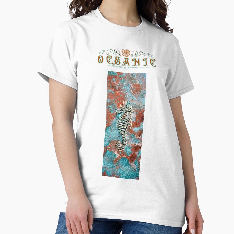 Oceanic Seahorse Fossil style graphic print by Iiswaz - Adult & Kids T-Shirts, Sweatshirts & Hoodies apparel design preview 2