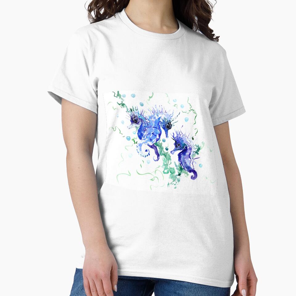 Blue Seahorses by surenart - Adult & Kids T-Shirts, Sweatshirts & Hoodies apparel design preview 2