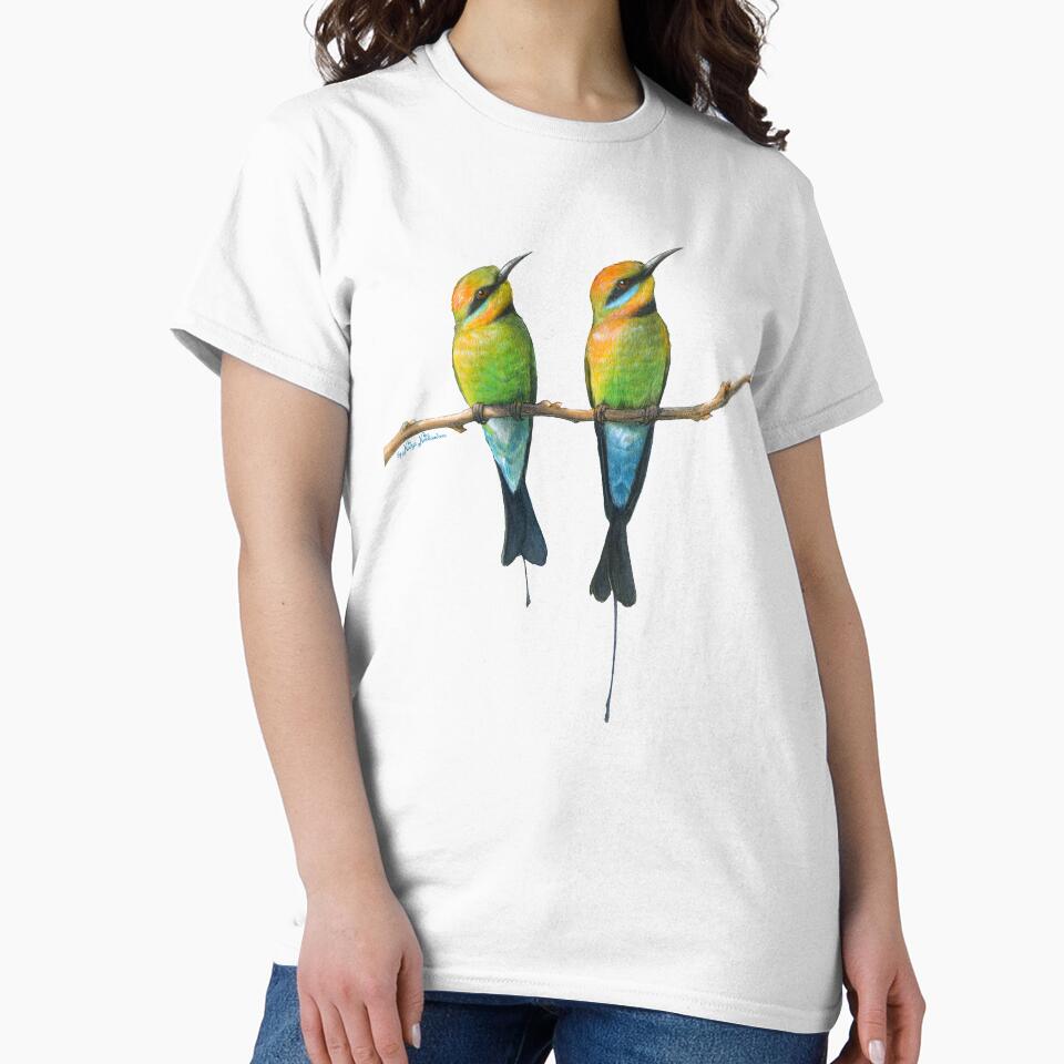 Rainbow Bee-Eaters Watercolour Design Blue Background - Adult & Kids T-Shirts, Sweatshirts & Hoodies apparel design preview 2